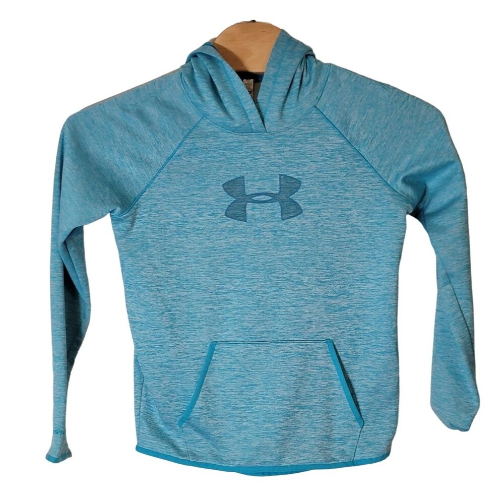 Under‎ Armour Cold Gear Hooded Sweatshirt Size Small Teal Hoodie Thumb Holes